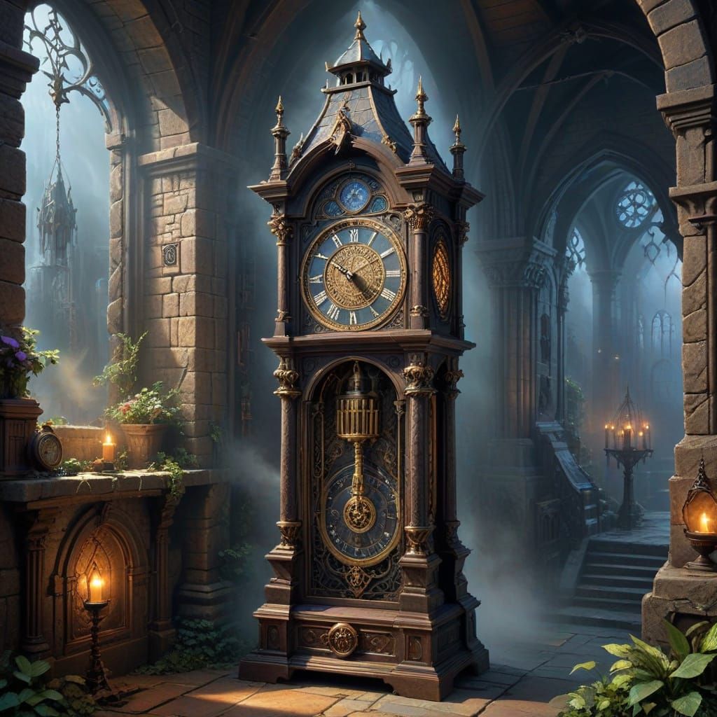 Gothic Clock Golem in Fantasy Dungeon