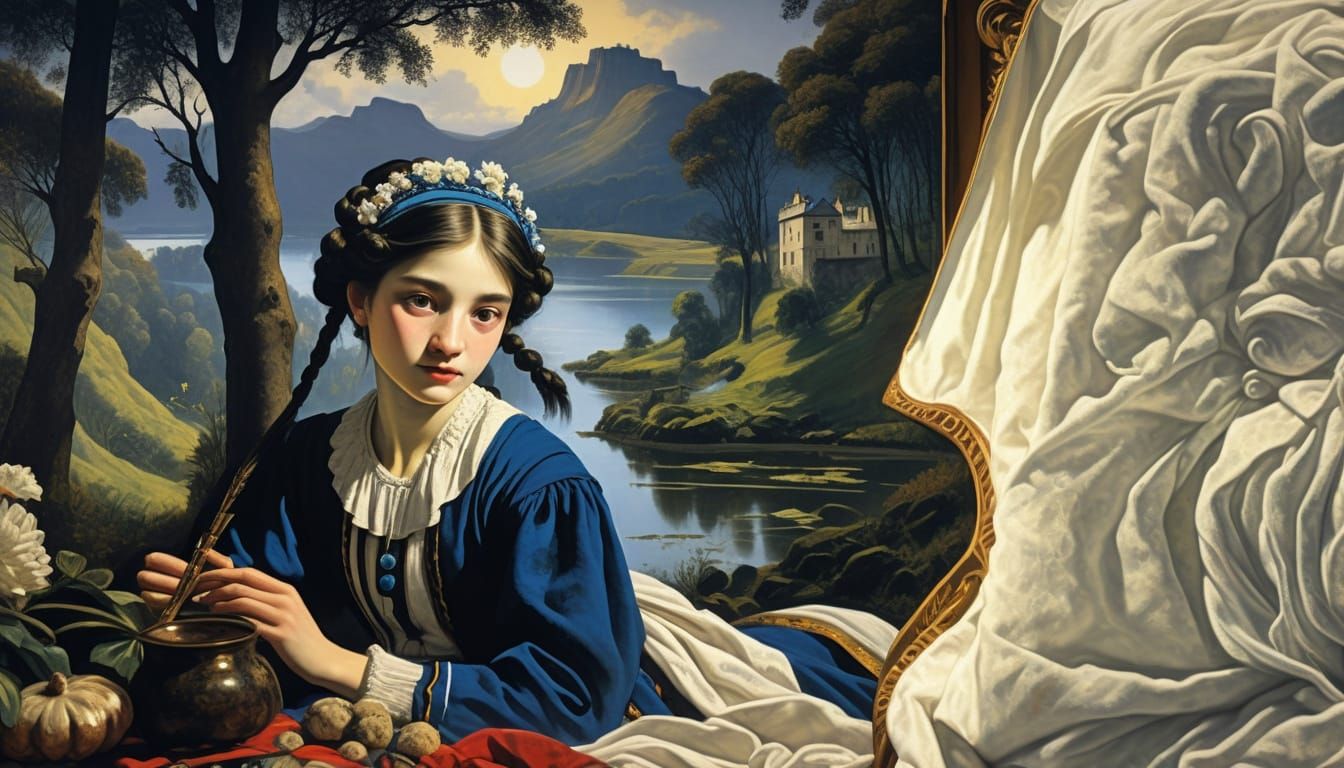 Folk Art Masterpiece with Warm Golden Lighting