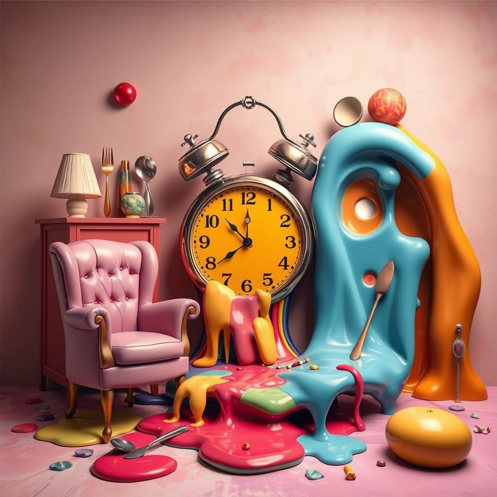 Surreal Melting Objects in a Dreamlike Setting