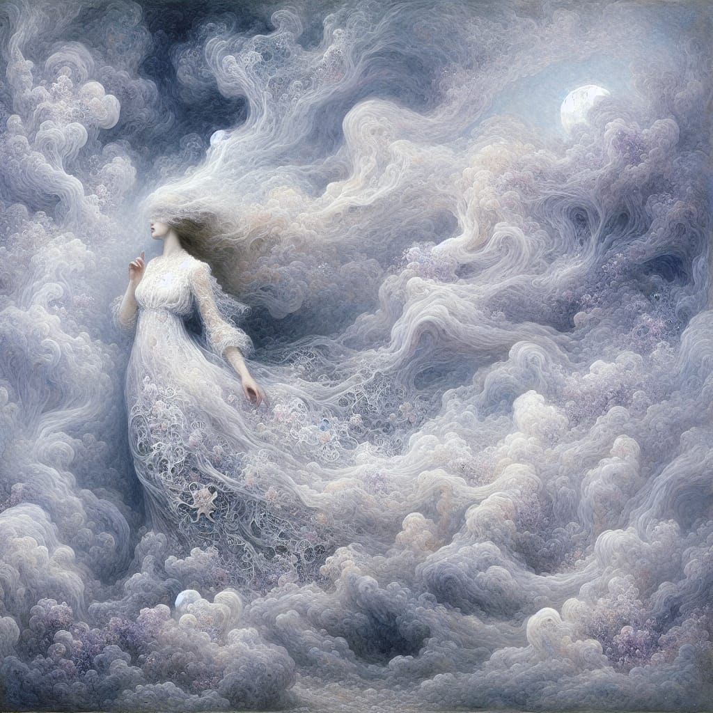 Ethereal Woman in Dreamlike Surrealist Landscape