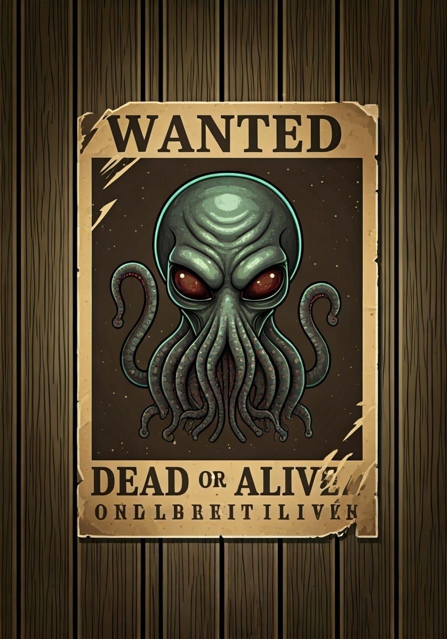 Sci-Fi Alien Wanted Poster in Retrofuturism Style