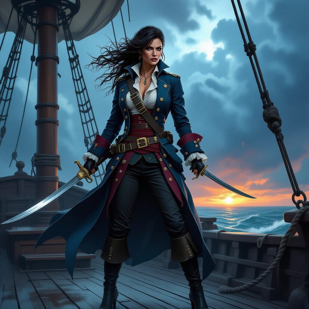 Female Pirate Captain on Stormy Seas