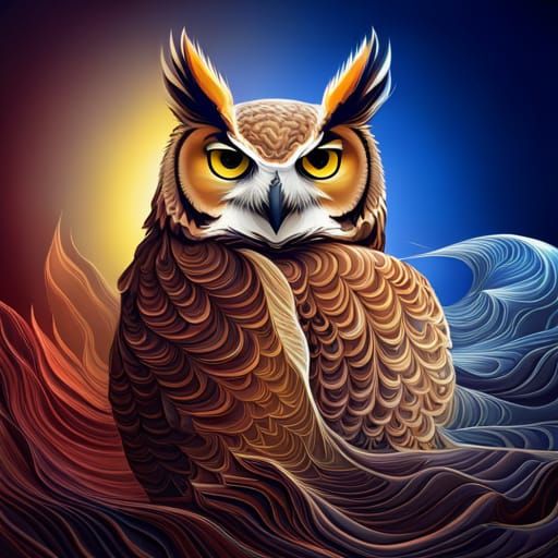 Great Horned Owl in Abstract Vector Fractal Style