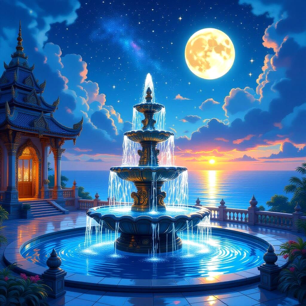 Majestic Light Fountain in Cosmic Temple