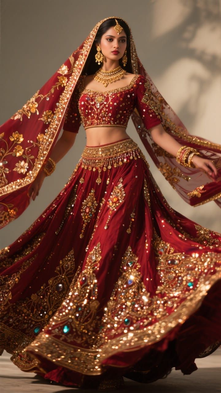 Cinematic Portrait of Bride in Maroon and Gold Lehenga