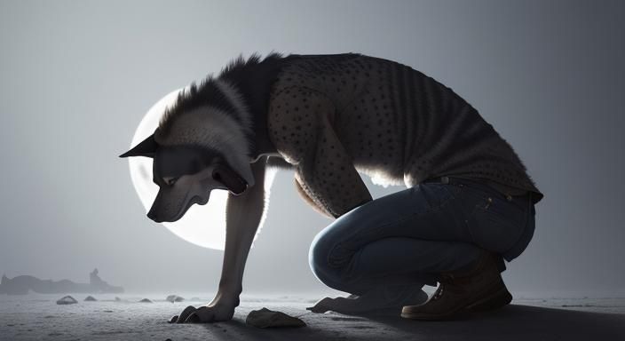 Man and Dog Under Moonlight: Hyperrealistic Splash Art