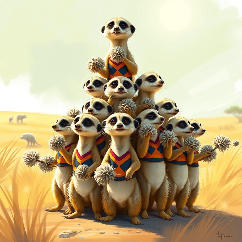 Meerkats Cheerleading in Vibrant Savannah
