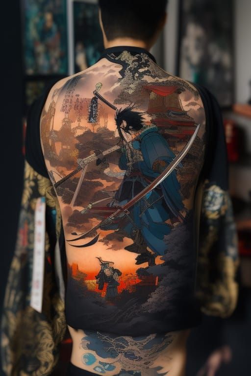Anime Samurai Tattoo Design in New-School Style