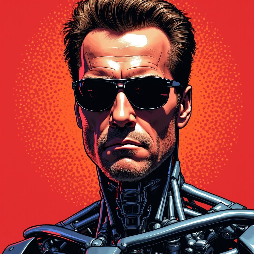 Terminator 2 as Pop Art Icon in Red