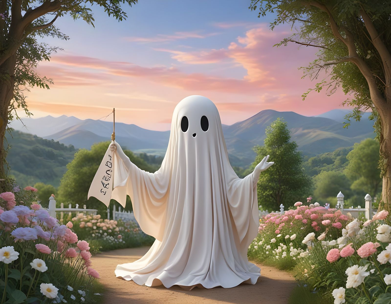 Charming Whimsical Ghost in Pastel Colors