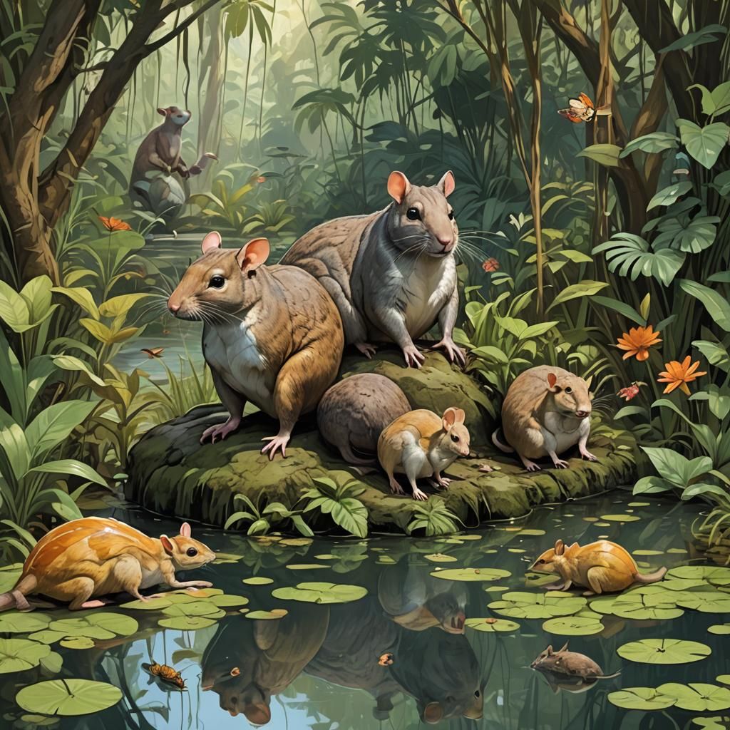 Surreal Rat Queen Emerges from Dragonfly Pond