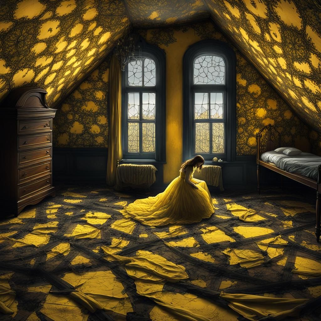 Crazed Woman in Victorian Attic Bedroom