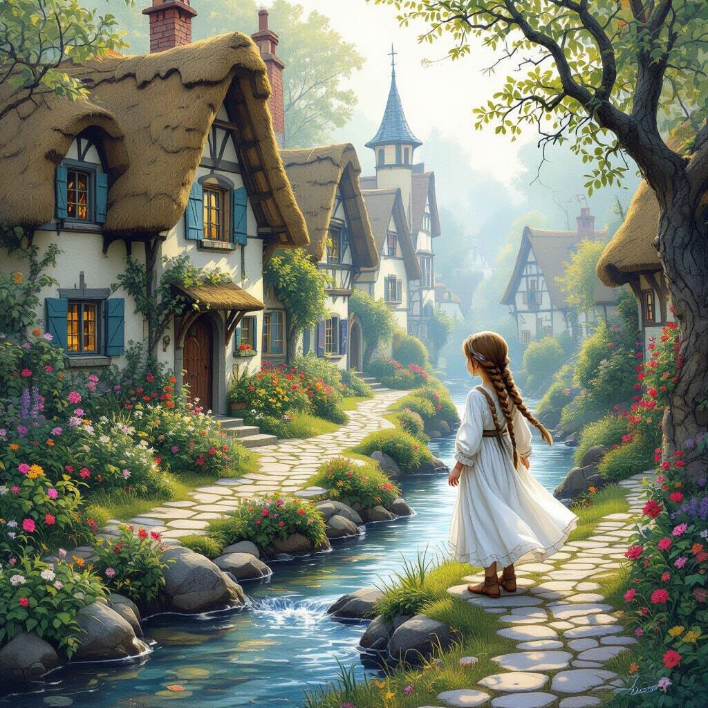 Enchanting Elven Village Scene in Fantasy Art Style