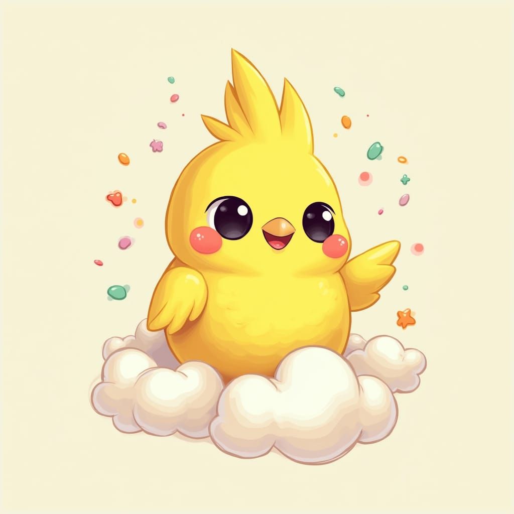 Vibrant Yellow Cockatiel in Whimsical Kawaii Art