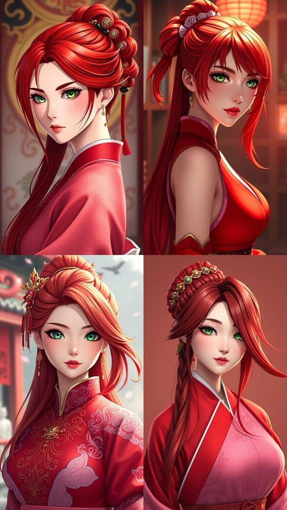 Gyokuyou: Exotic Beauty with Jade-Green Eyes and Fiery Red H...