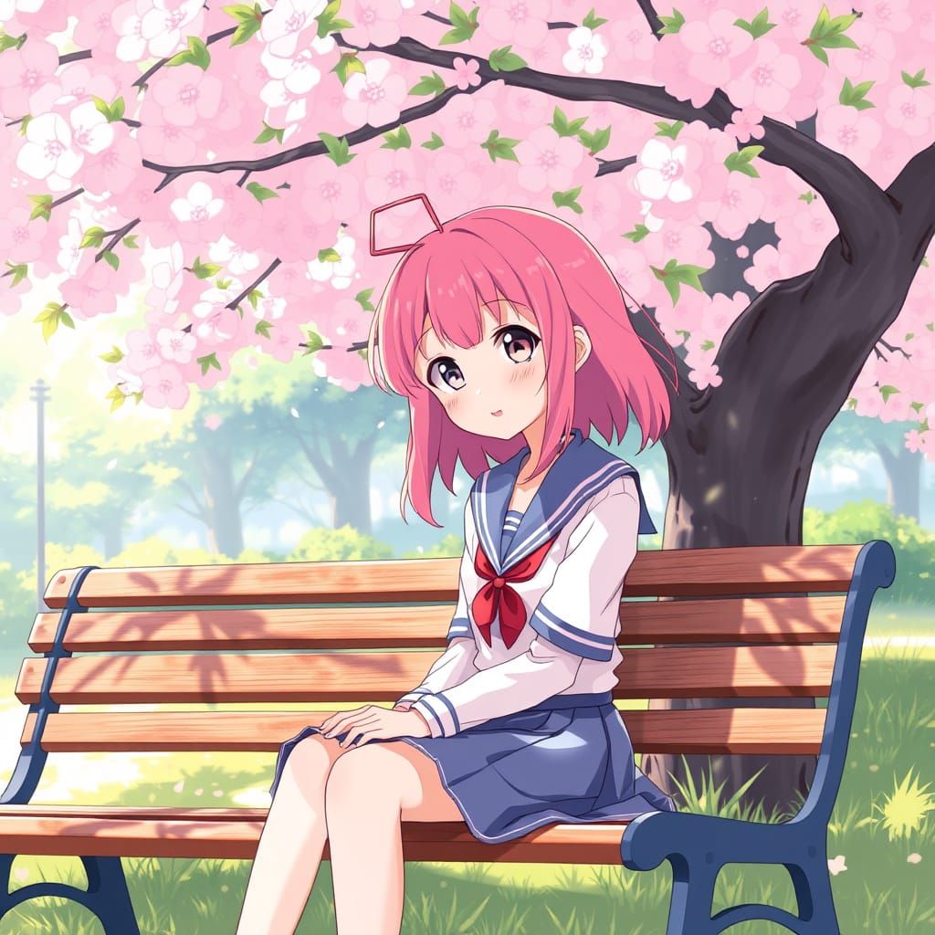 Anime Girl Under Cherry Blossoms