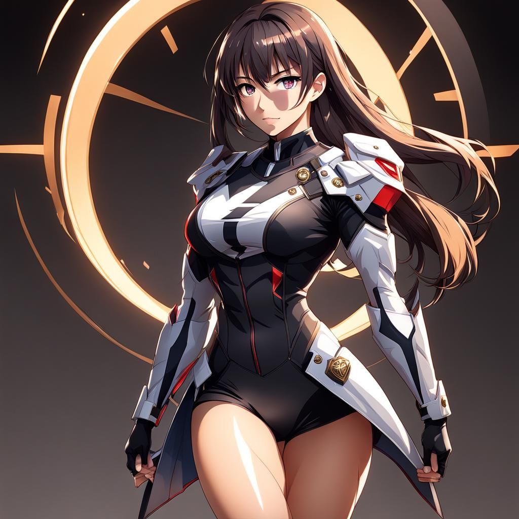 Muscular Anime Woman with Long Legs and Broad Shoulders