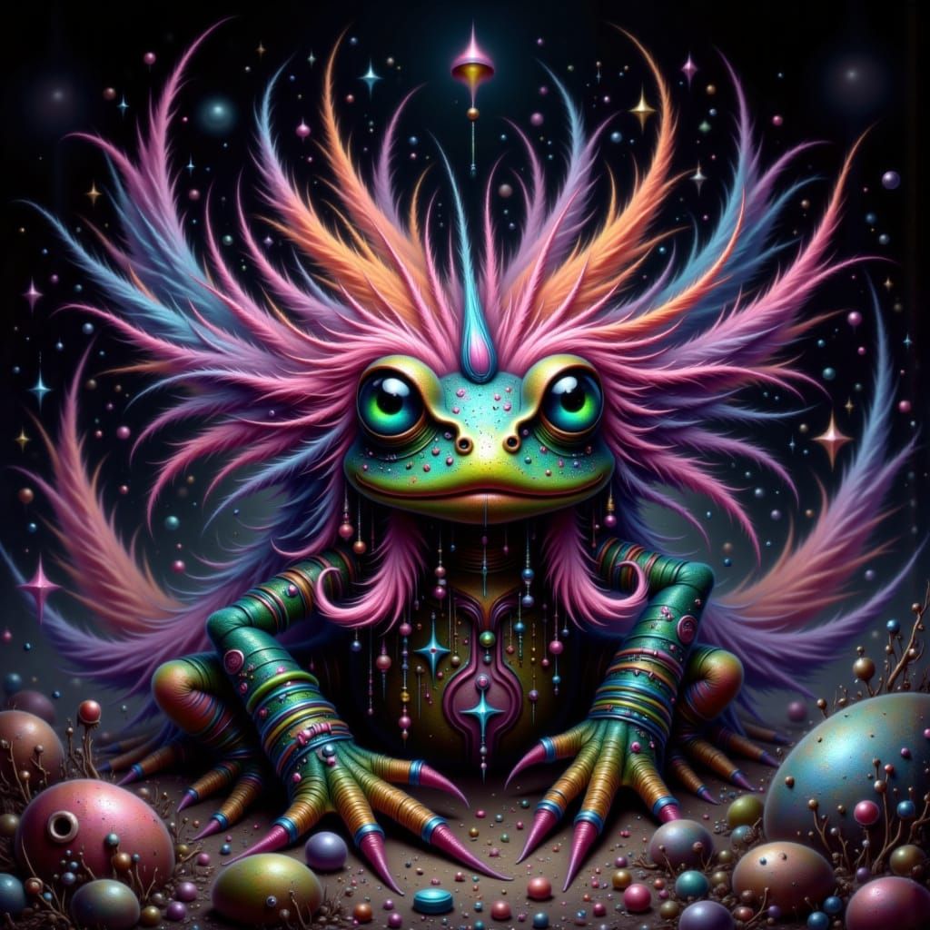 Mysterious Glowing Frog in Dreamlike Environment