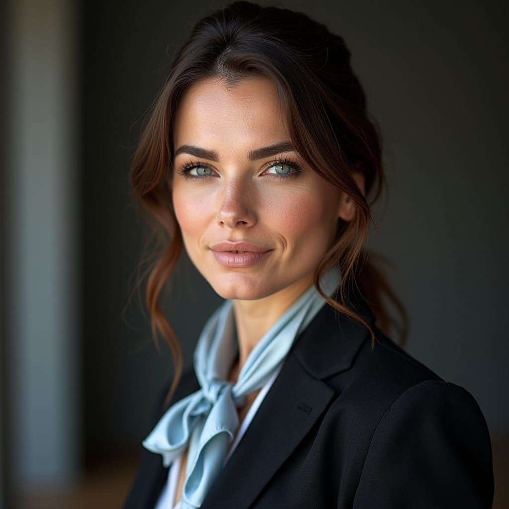 Elegant British Businesswoman in Silk Suit