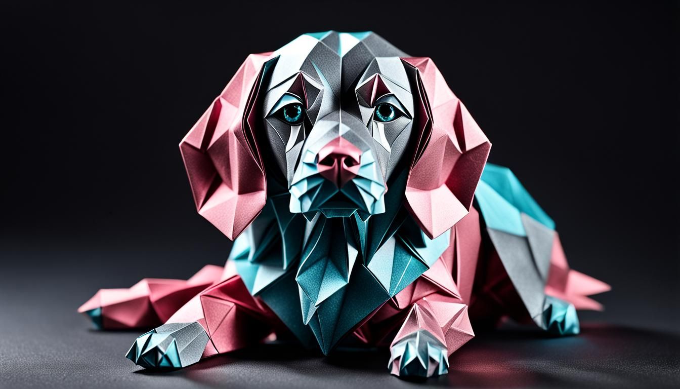 Glass Diamond Origami Spaniel with Starry Fill