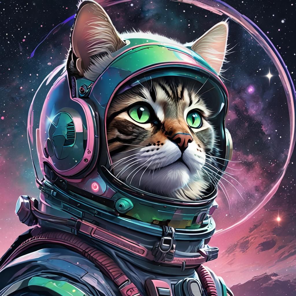 Astronaut Cat Licking Lips in Space