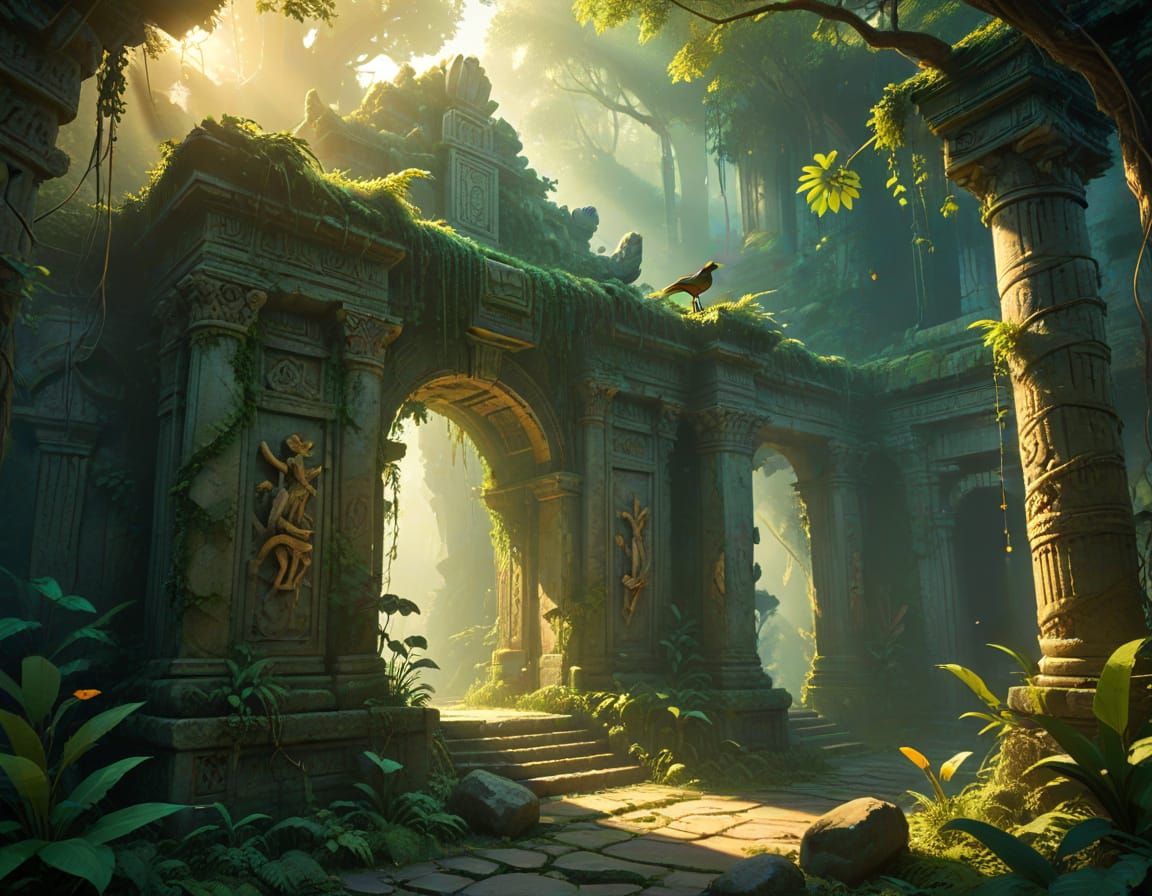 Overgrown Ancient Temple in Lush Jungle