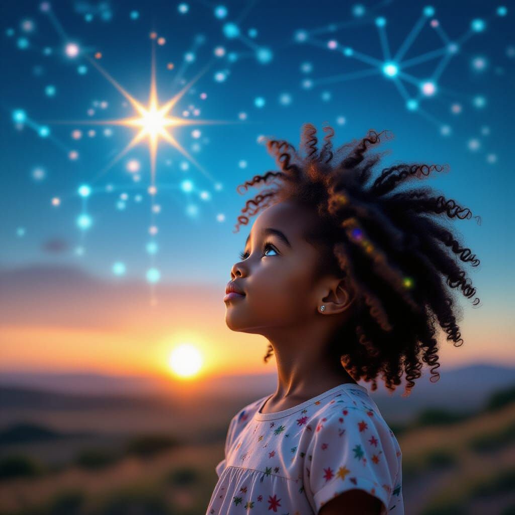 Afrofuturist Dreamscape: Girl Wishes on Radiant Star