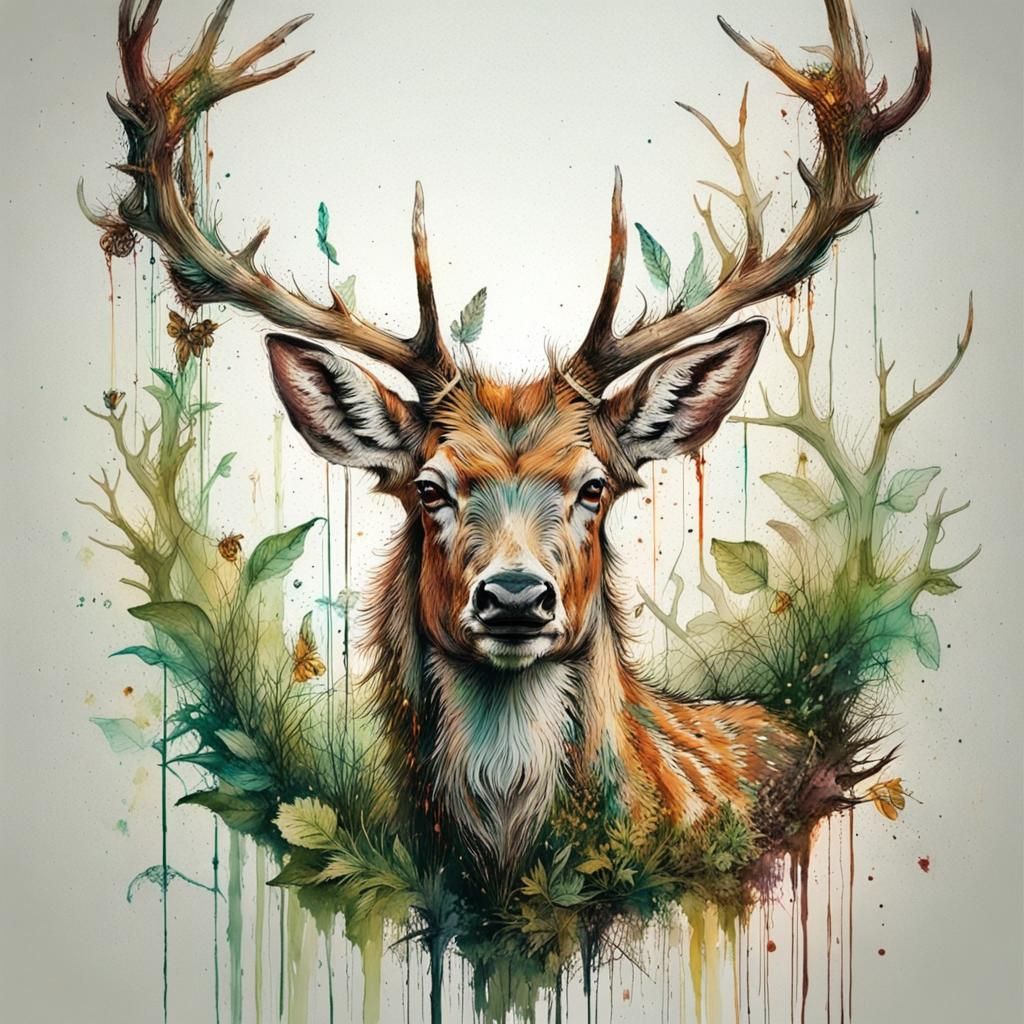 Deer in Nature, Carne Griffiths Style