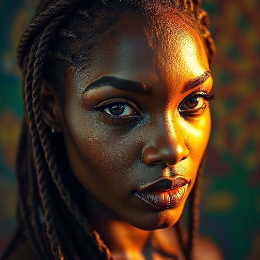 Dramatic Portrait of Woman with Dreadlocks in Hyperrealism