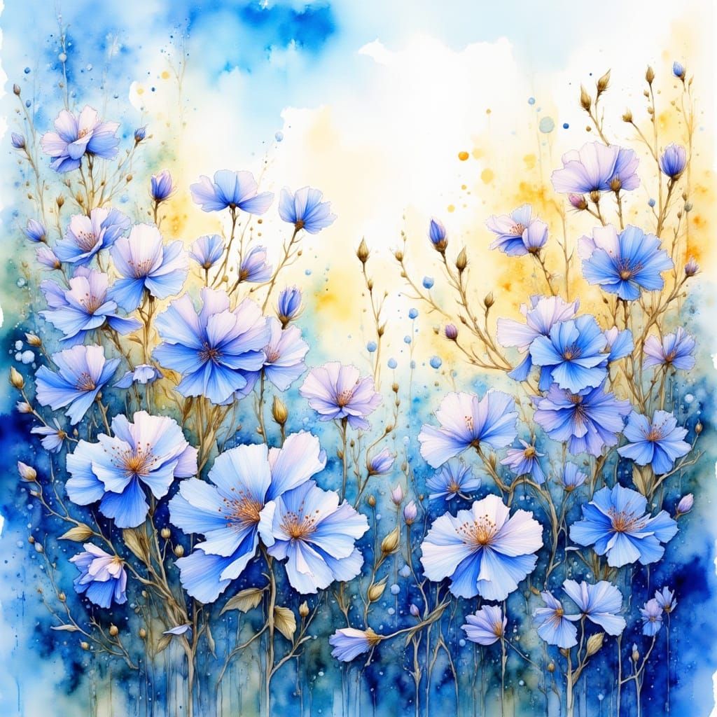 Vibrant Blue Cornflower Field in Luminous Airbrush Style