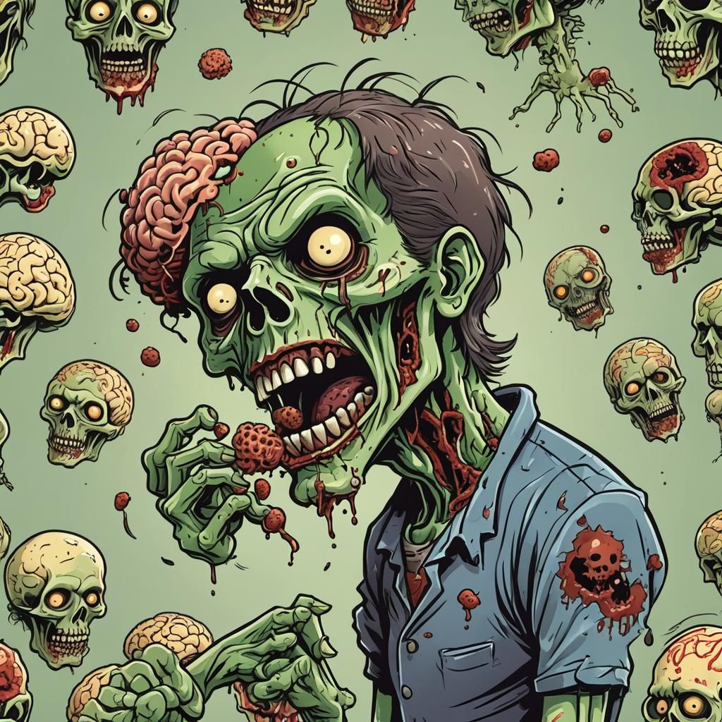 Cartoon of a zombie eating a brain