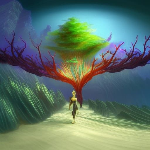 Bioluminescent Sylvari Parting Red Sea: Minimalist Concept A...