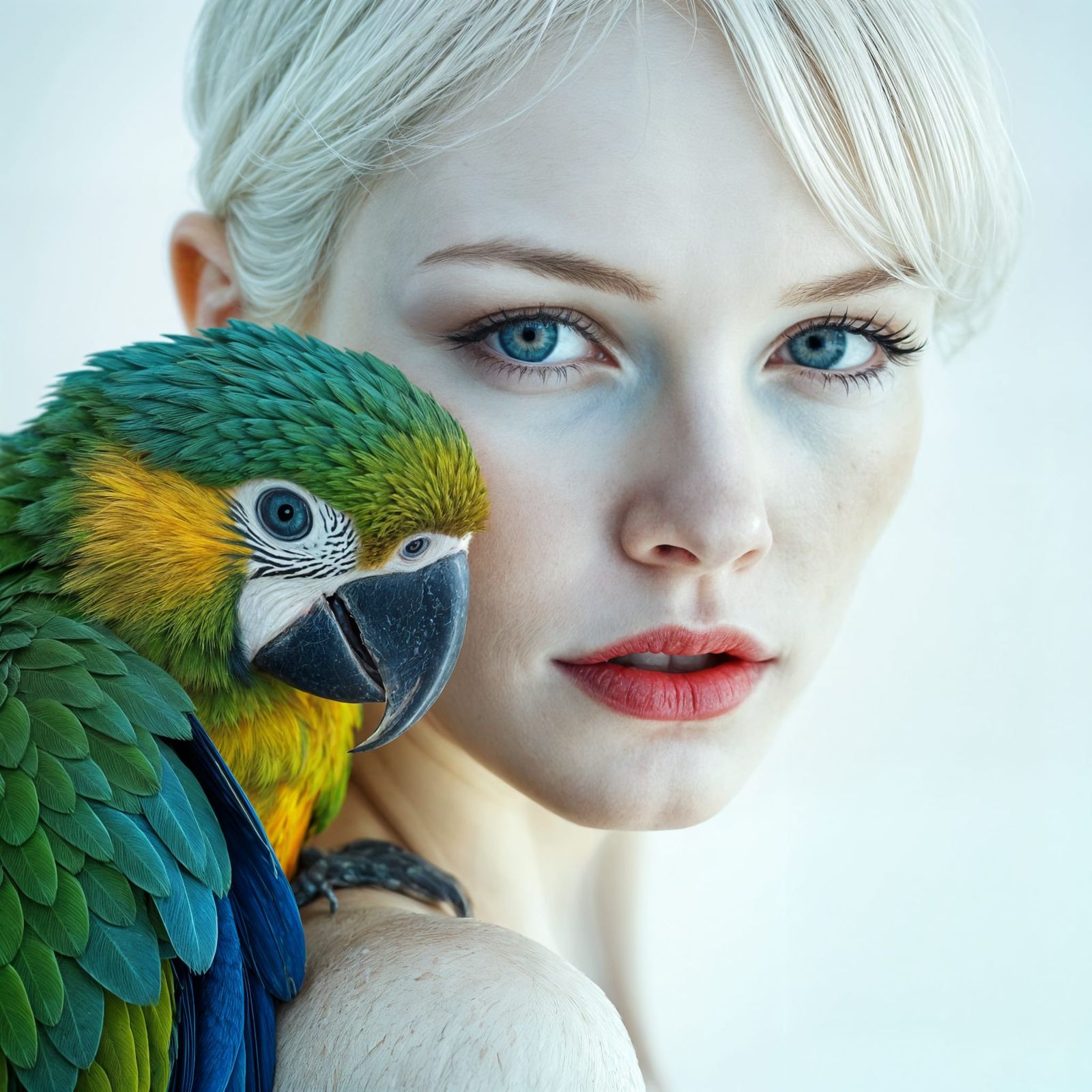 Beautiful Woman in Fashion Photography with a Colorful Parro...