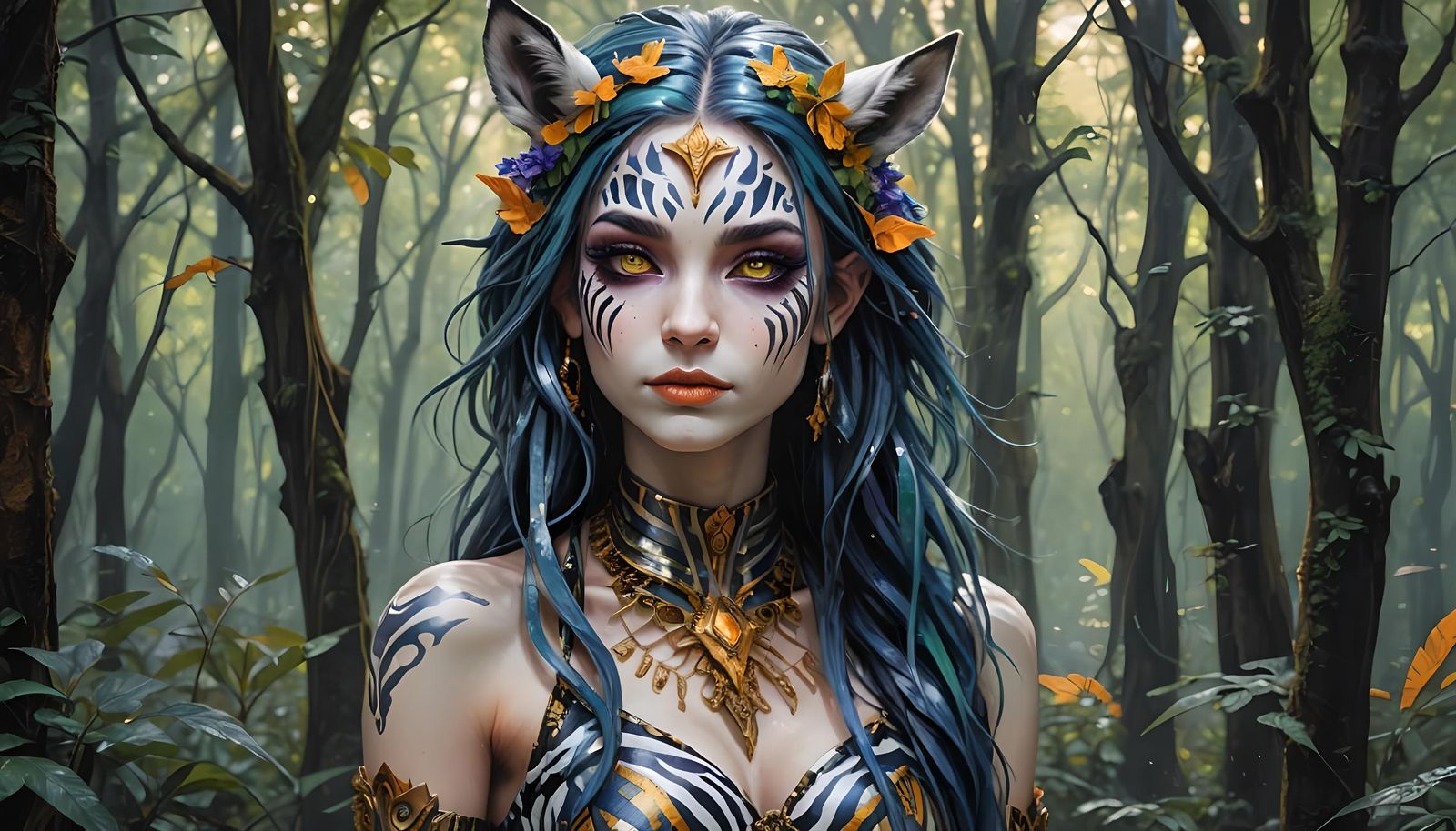 Zebra Striped Elf Princess Creating Street Art