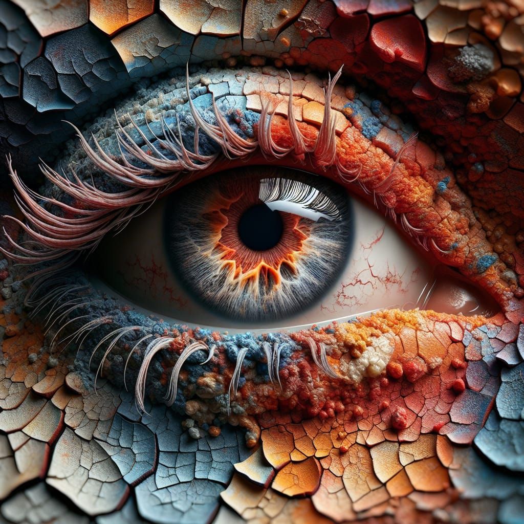 Striking Close-Up of Human Eye with Cracked Paint Texture