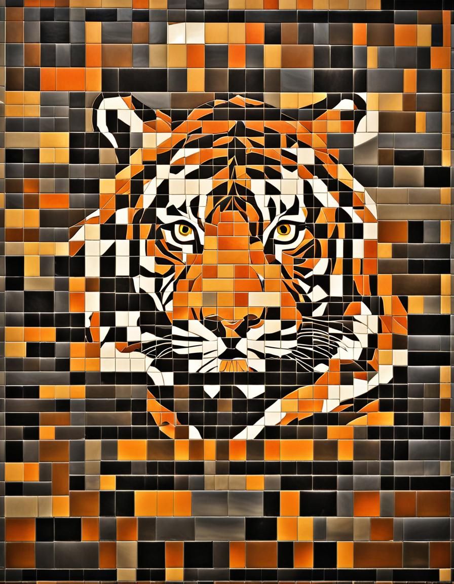 Vibrant Mosaic Tiger in Klimt Style