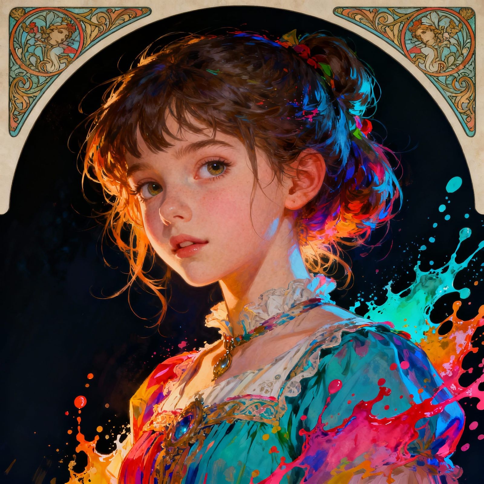 Beautiful Girls Portrait in Splash Art Style