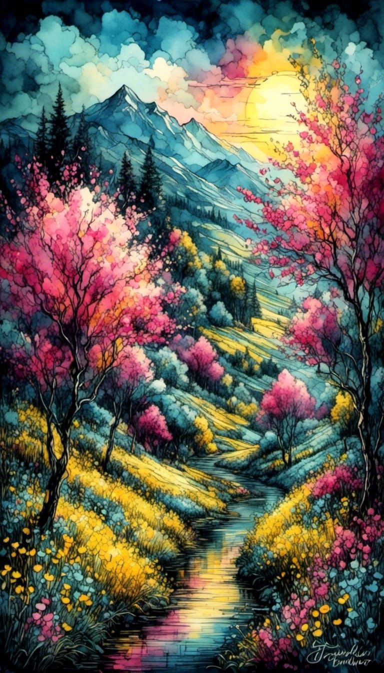 Spring Solitude in Neon Hues