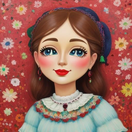 Whimsical Folk Art Illustration in Pastel Impasto