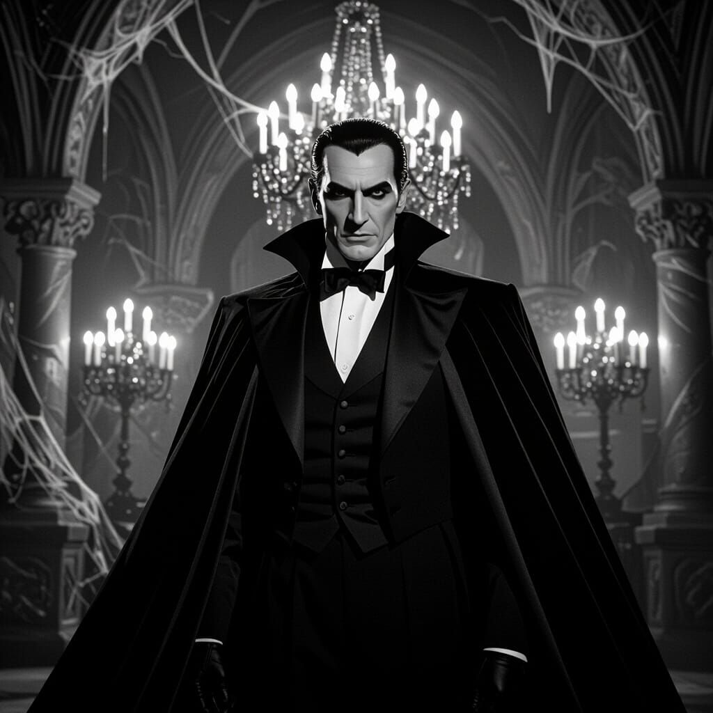 1940s Dracula in Gothic Castle - Film Noir Style