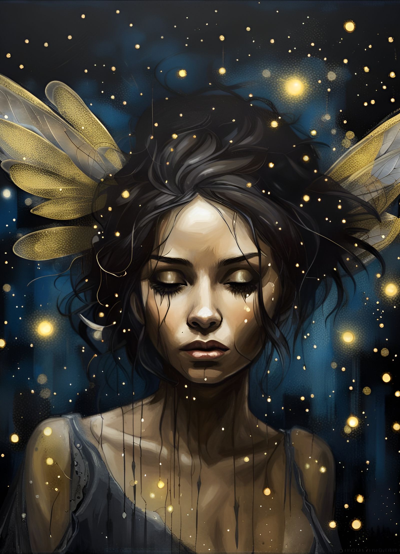 Woman with Fireflies: Graffiti Art Painting
