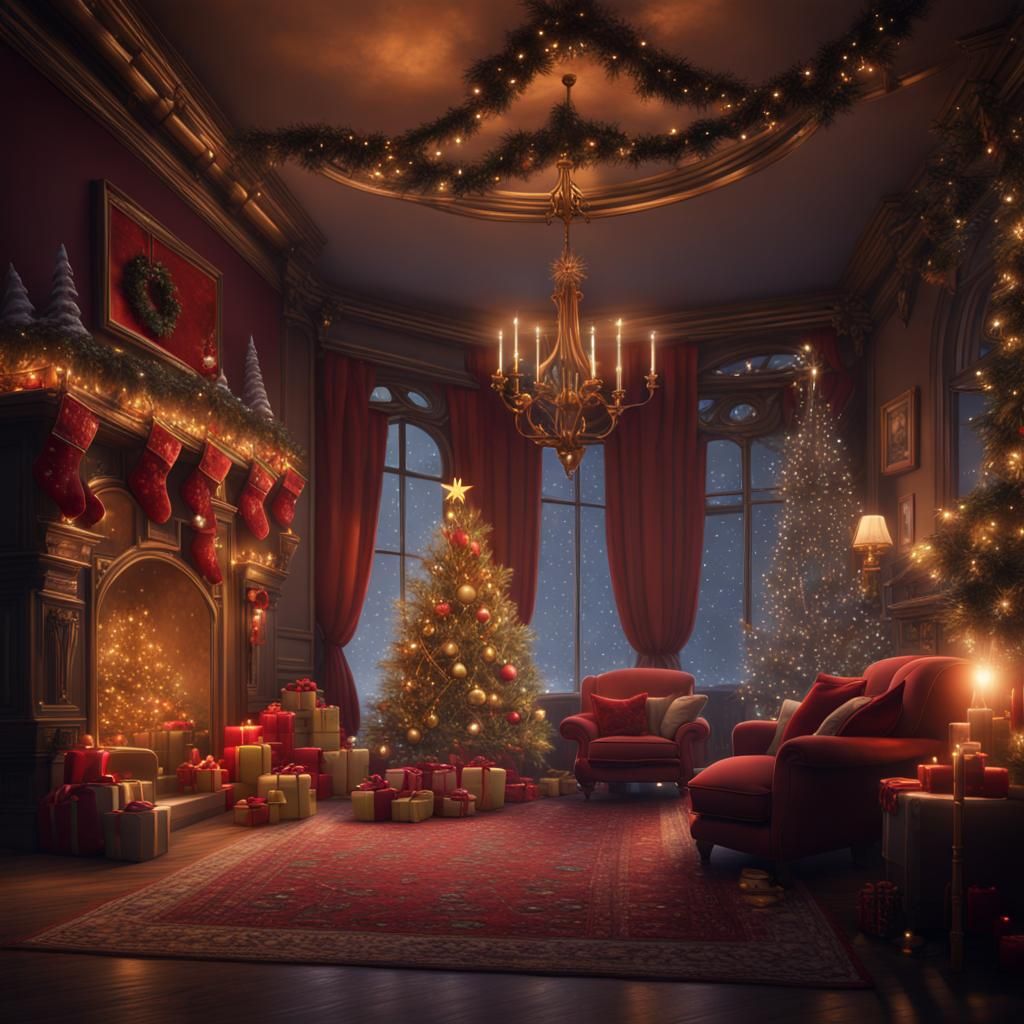 Detailed Christmas Room in Matte Painting Style