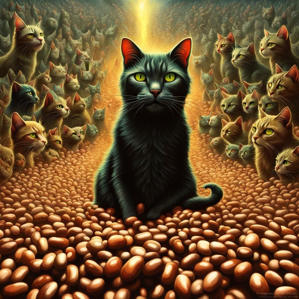Luxury Beans of Hundred Cats in Macabre Impasto Style