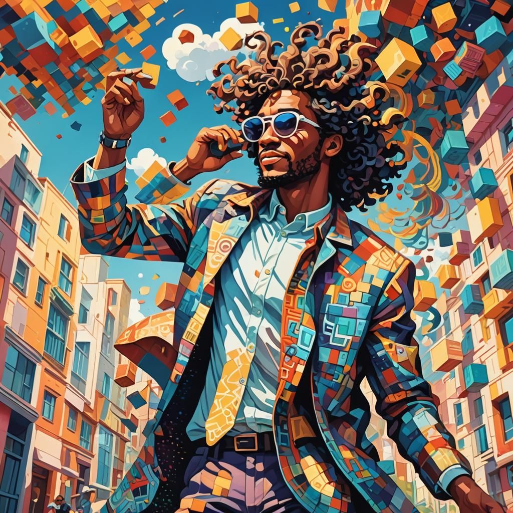 Pixelated World Revealed in Gouache Illustration