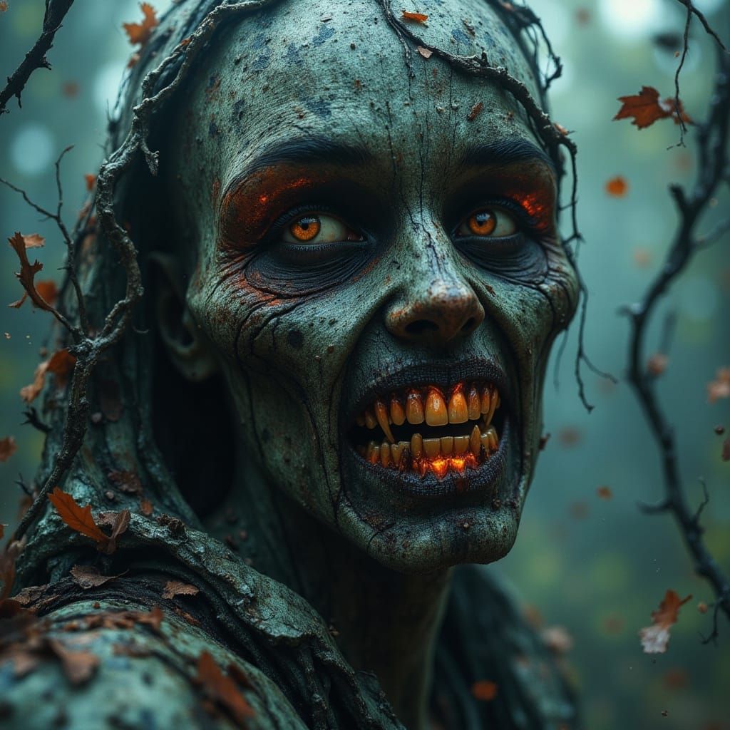 Eerie Zombie Face in Spooky Park