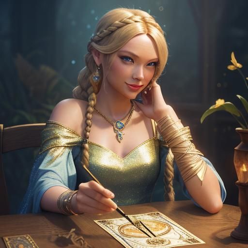 Pixar-Style Taylor Swift Tarot Reader with Phoenix