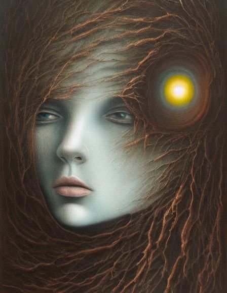 Ethereal Horror Portrait in Beksiński Style