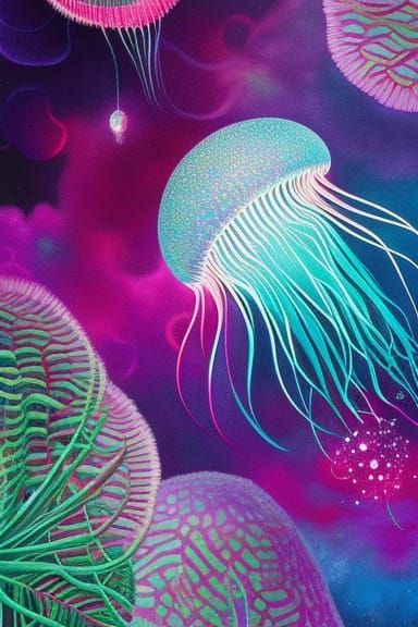 Iridescent Jellyfish Portrait in Mystical Sea