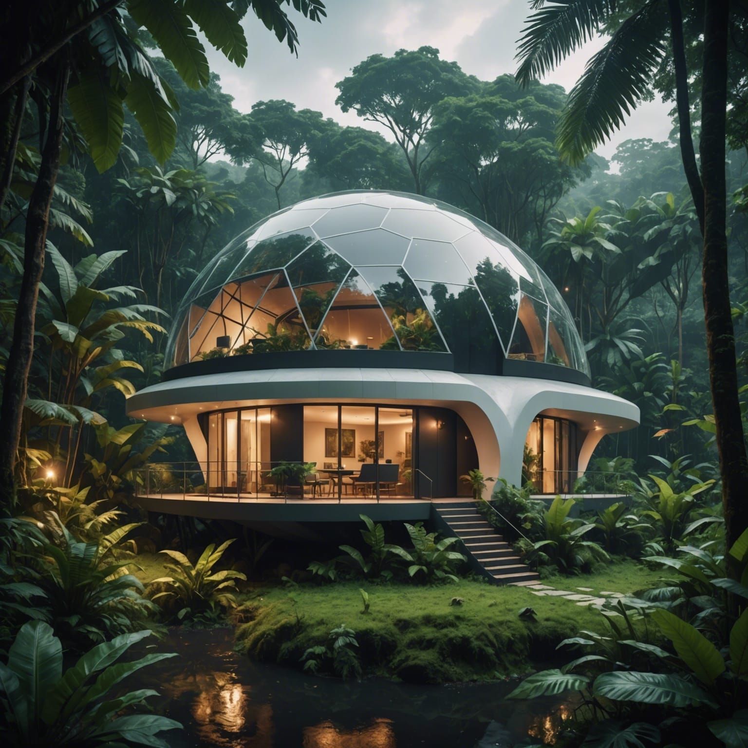 Futuristic Dome House in Humid Jungle
