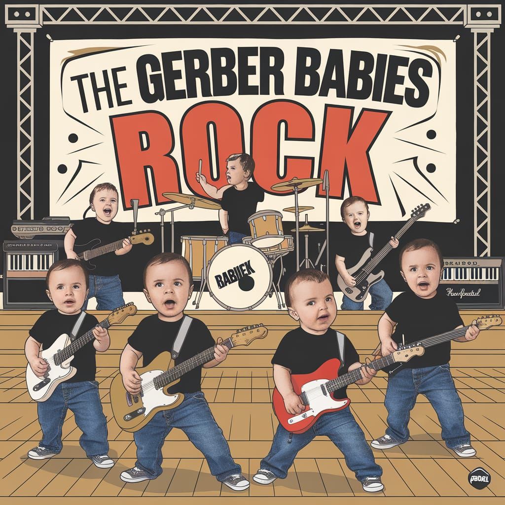 Record sleeve of the Gerber babies rocking out in a breakout...